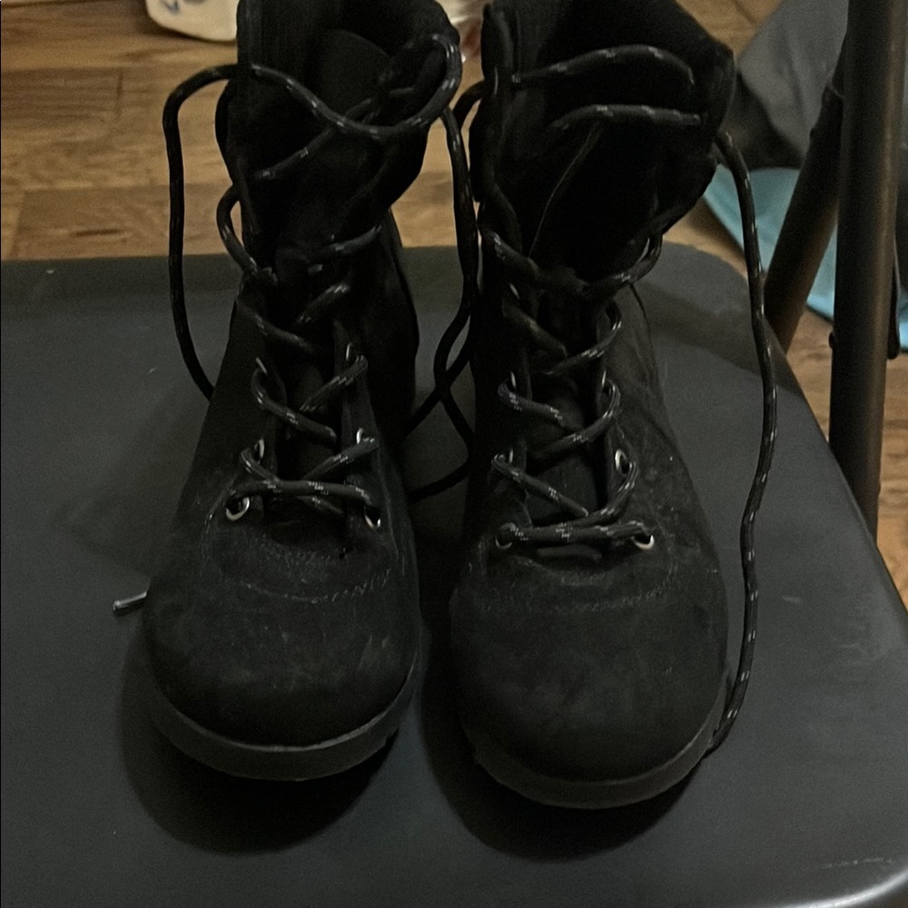 Black Combat Moto Boots with Rugged Soles